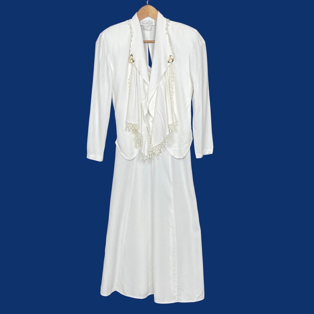Vintage The White House Midi Dress Set Size 4 Cottagecore Lace Rosette Wedding